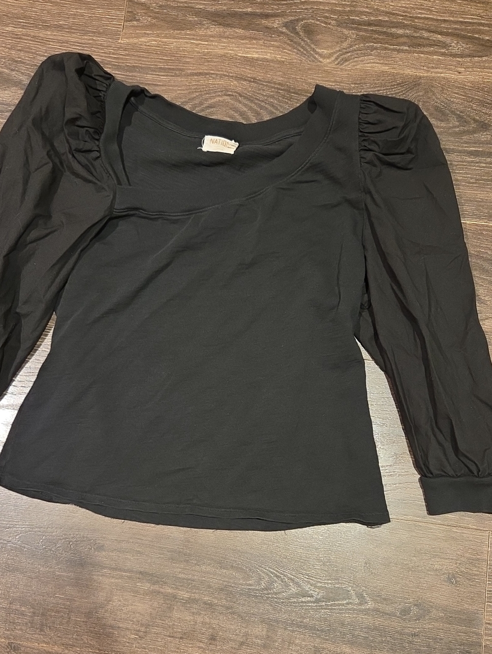 ❤️ NATION LTD - TORI ASYMMETRIC PUFF SLEEVE COMBO TOP IN JET BLACK, XL - Picture 5 of 11